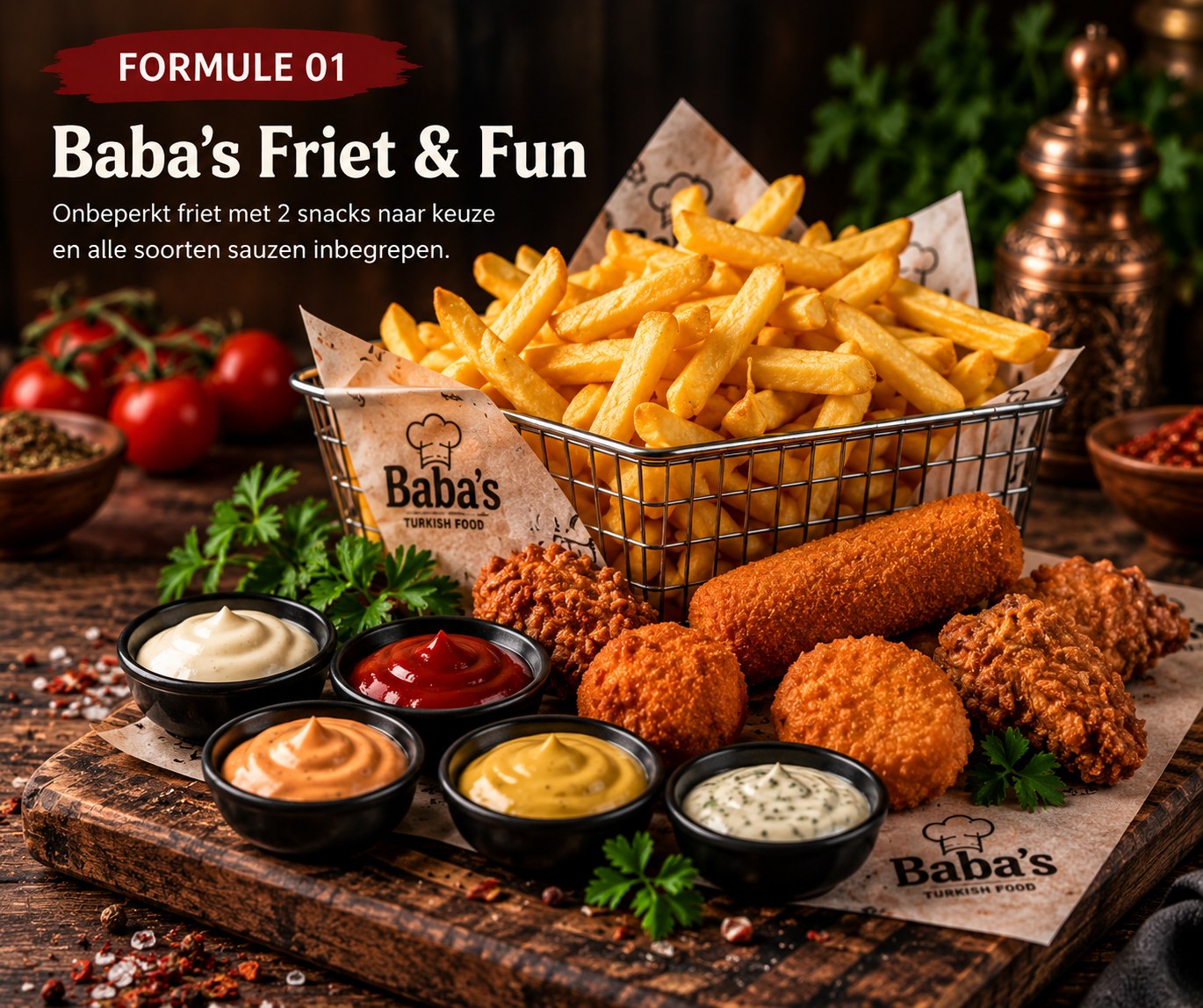 Baba's Friet & Fun — onbeperkt friet met snacks en sauzen